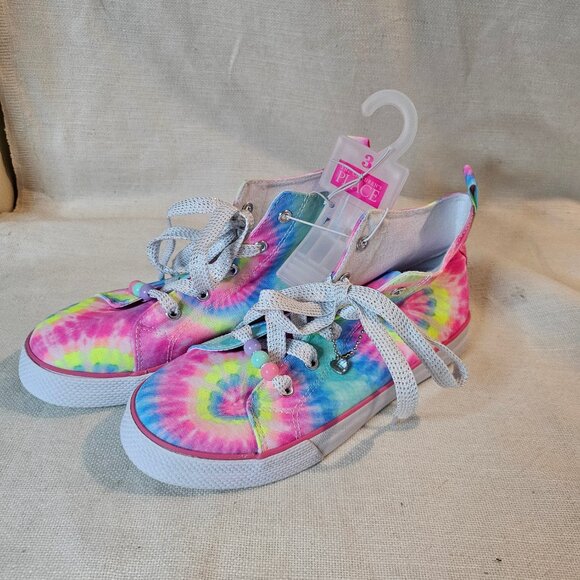 The Children's Place Girl's Rainbow Tie Dye High Top Sneakers - Size 3 - Picture 2 of 7